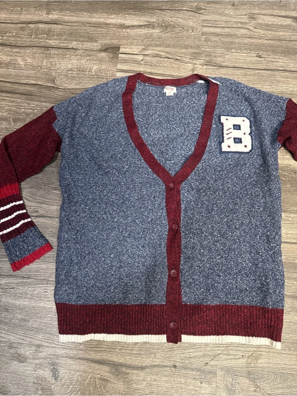 Mossimo Varsity Cardigan Sweater Blue Burgundy Preppy Cozy Size M